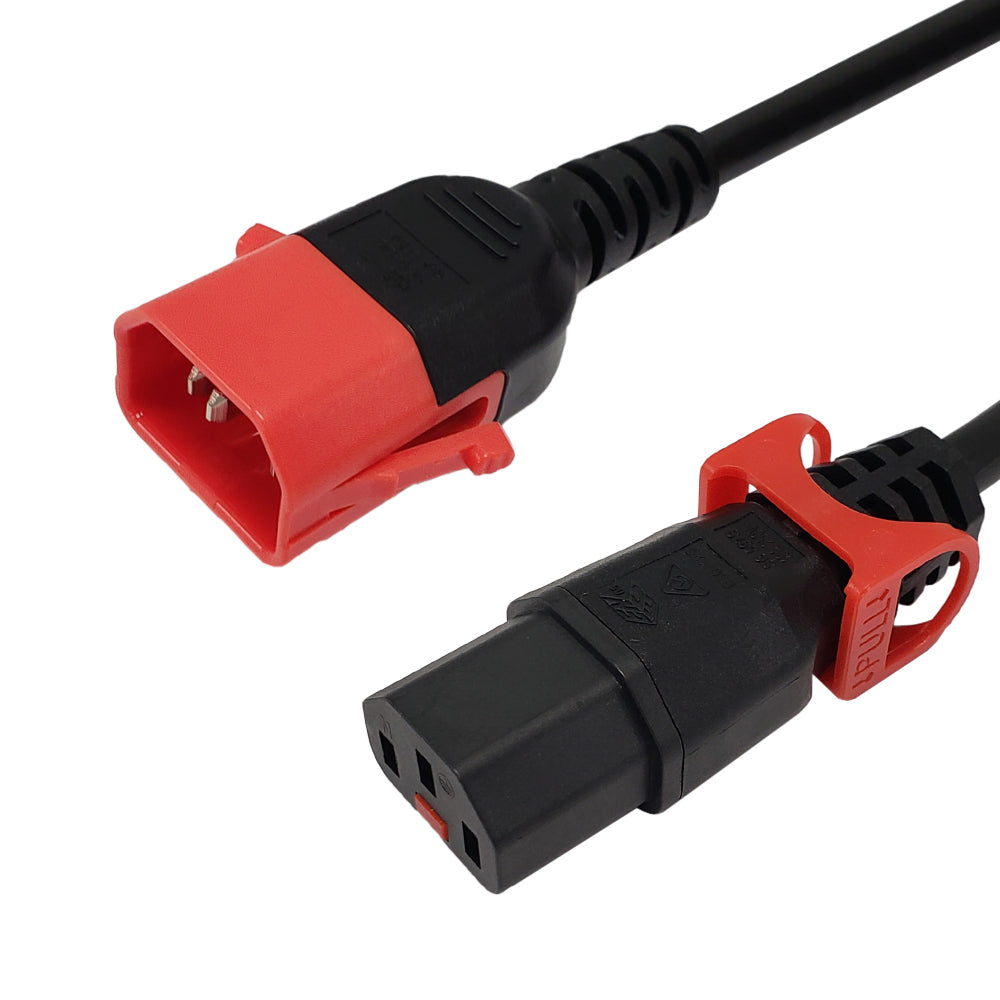 IEC LOCK C13 Slimline to C14 Dual Locking Universal Power Cable - H05VV-F / SJT Jacket - 1.0MM² / 17AWG – Generic