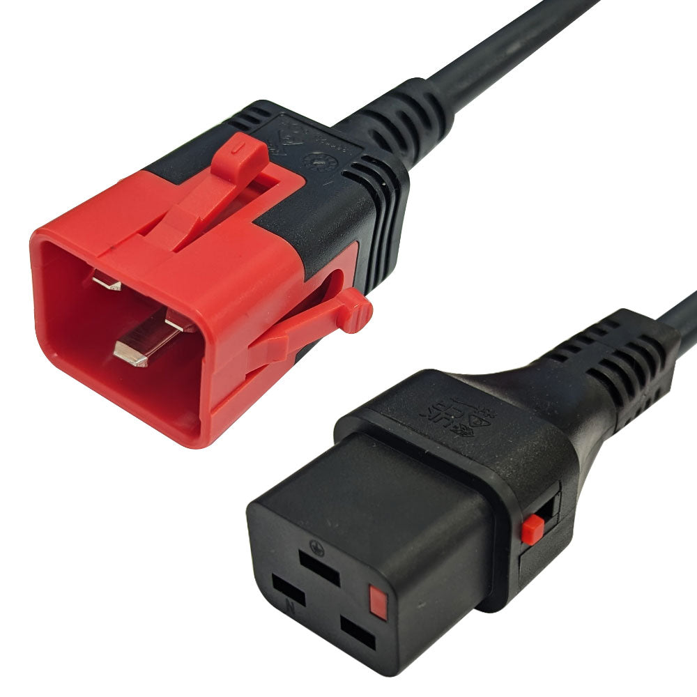 Dual Locking C19 to C20 Universal Power Cable - 14AWG H05VV-F 1.5 (16A 250V) - SJT Jacket – Generic