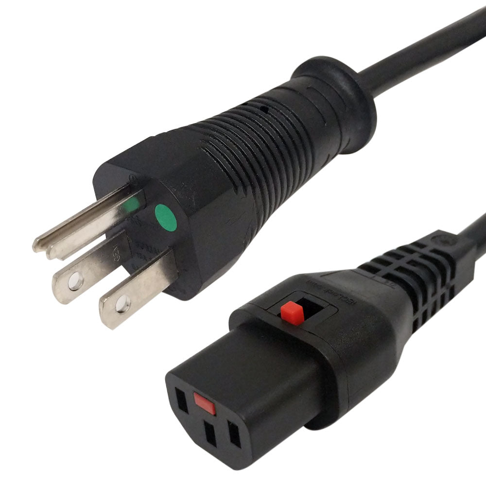 Hospital Grade 5-15P to Locking C13 Power Cable - 18AWG - SJT (10A/125V) – Generic