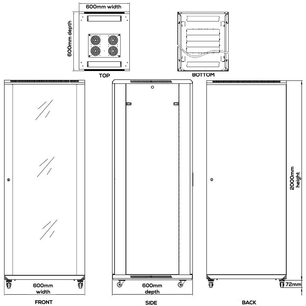 42U A/V and Networking Cabinet - Pre-Loaded with Fan Top, 9 Shelves & Blank Panels - Tapped Rails - Black – Generic – AV and Server Cabinets (photo 4)