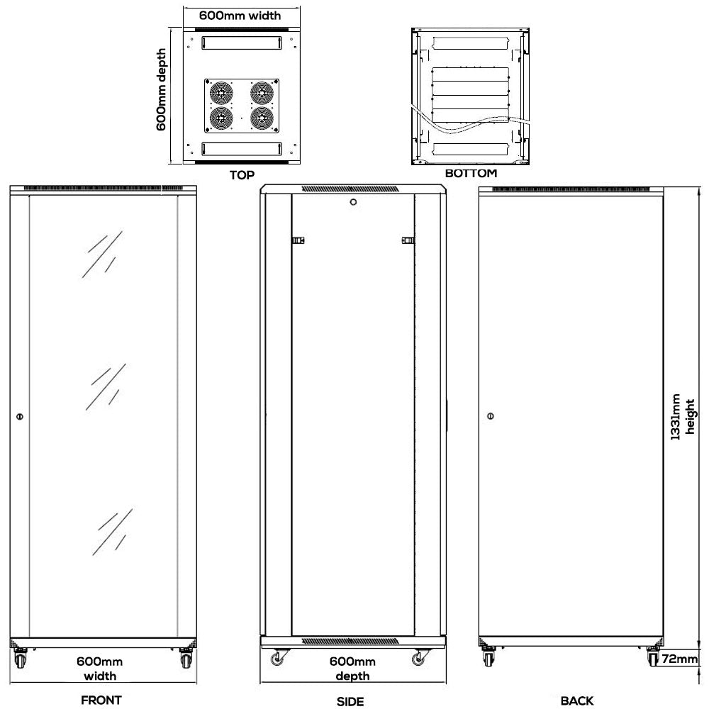 27U A/V and Networking Cabinet - Pre-Loaded with Fan Top, 5 Shelves & Blank Panels - Tapped Rails - Black – Generic – AV and Server Cabinets (photo 4)