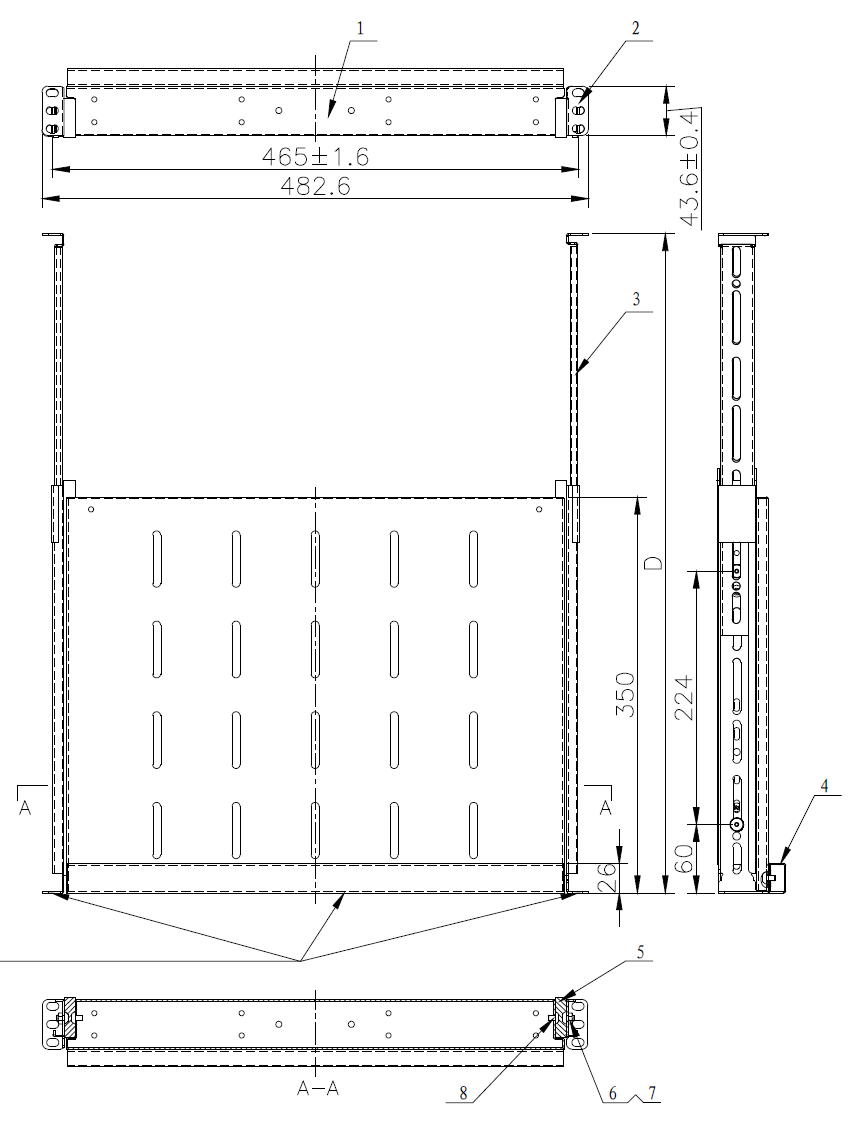 19 inch 4-Post Sliding Vented Shelf - 13.75 inch Depth - 1U – Generic – Rack and Cabinet Shelves (photo 3)