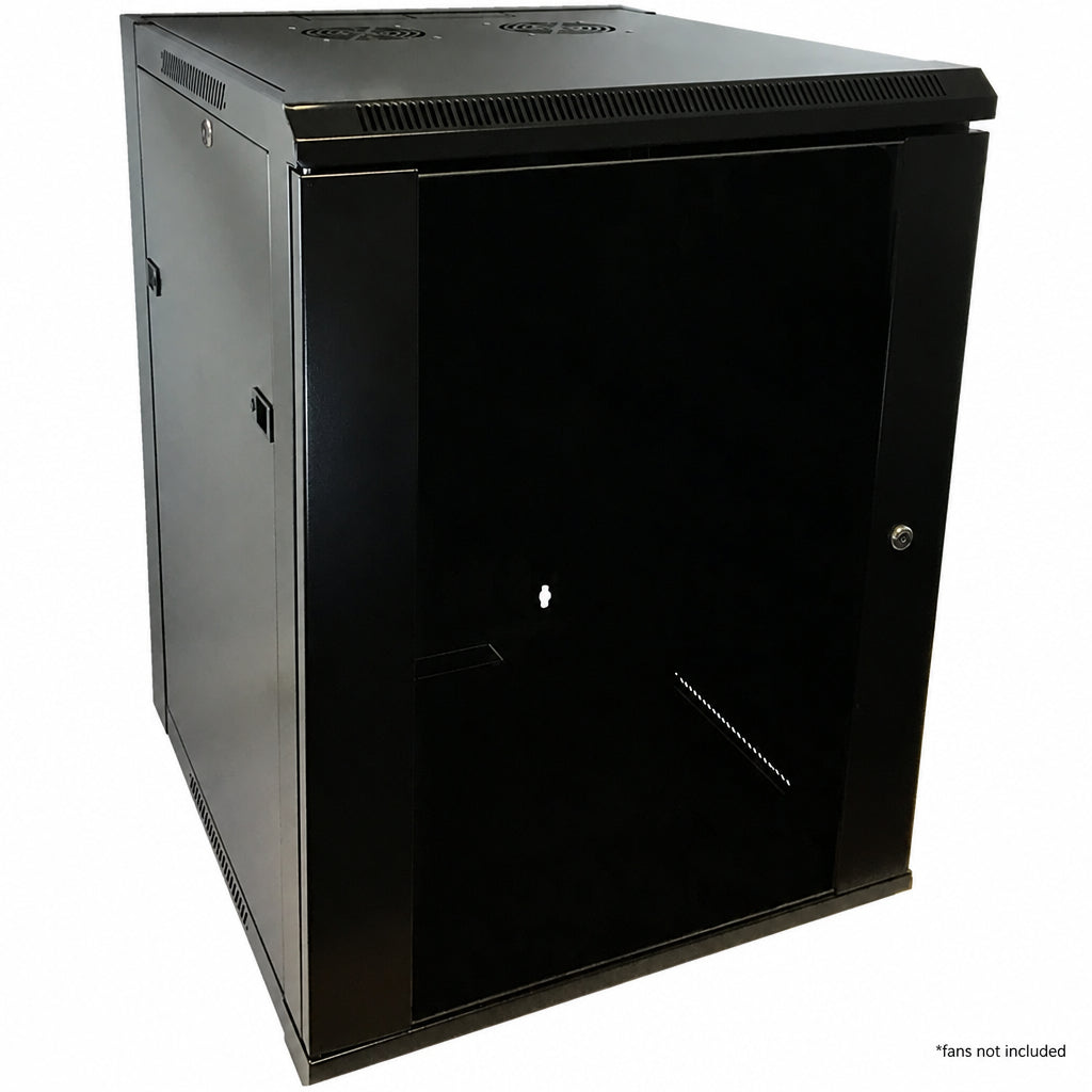 Wall Mount Cabinet 15U x 19.5 inch Usable Depth, Glass Door - Black – Generic