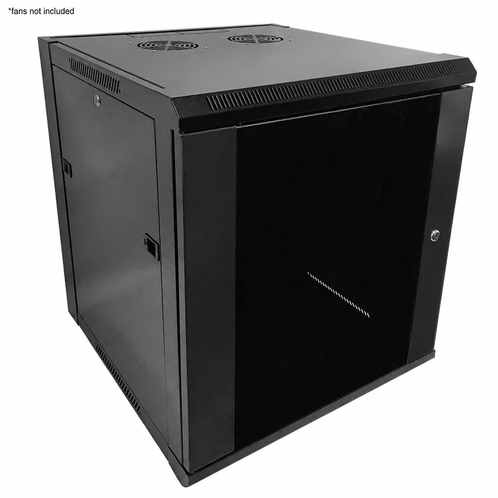 Wall Mount Cabinet 12U x 19.5 inch Usable Depth - Glass Door - Black – Generic – Wall Mount Cabinets
