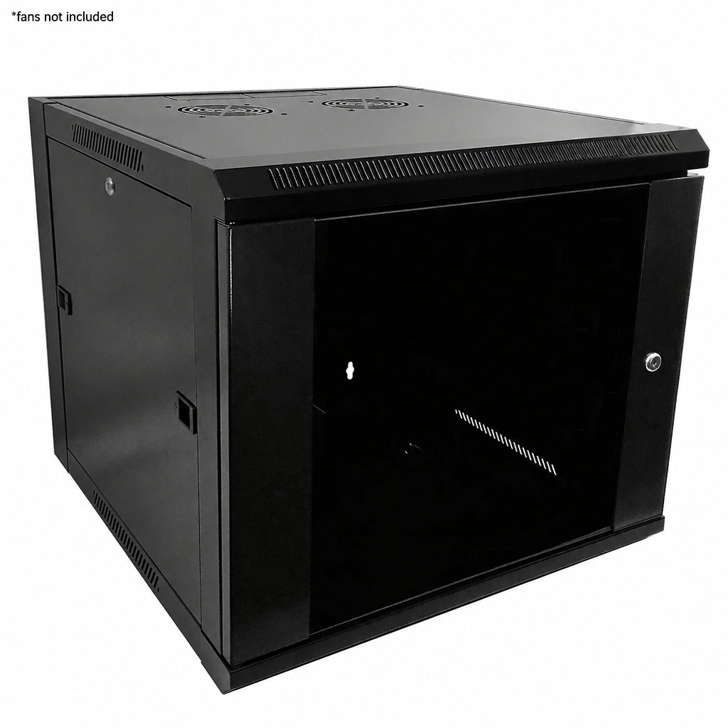 Wall Mount Cabinet 9U x 19.5 inch Usable Depth, Glass Door - Black – Generic – Wall Mount Cabinets