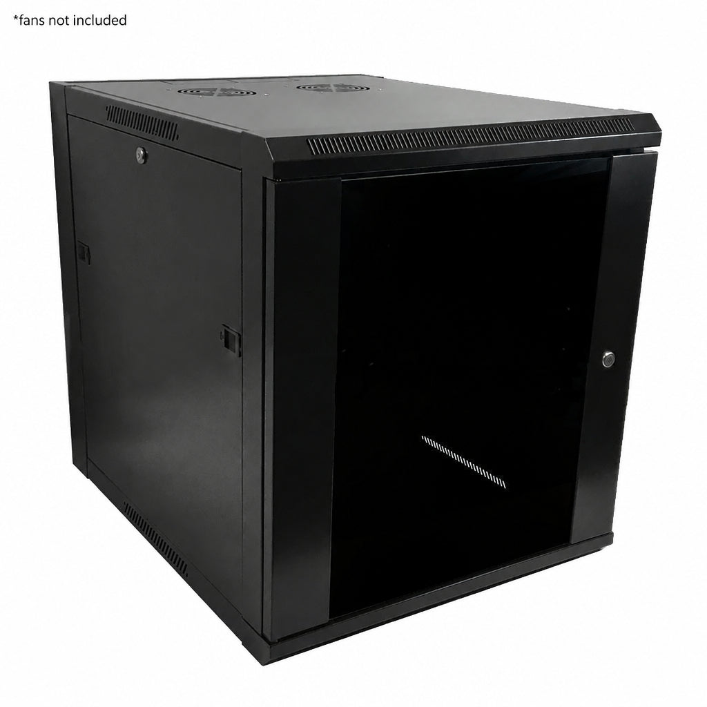 Wall Mount Cabinet 12U x 23 inch Usable Depth, Glass Door - Black – Generic