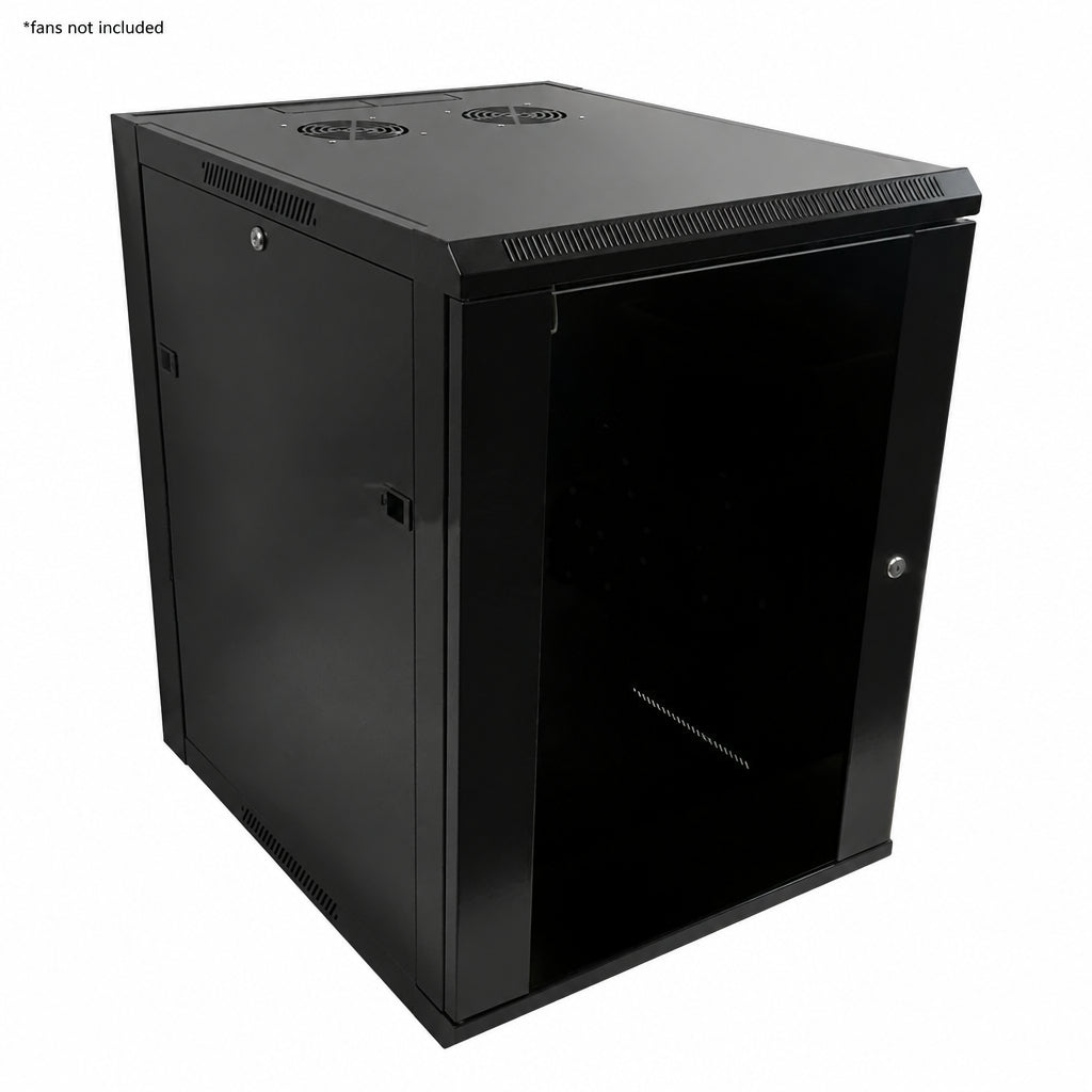 Wall Mount Cabinet 15U x 23 inch Usable Depth, Glass Door - Black – Generic