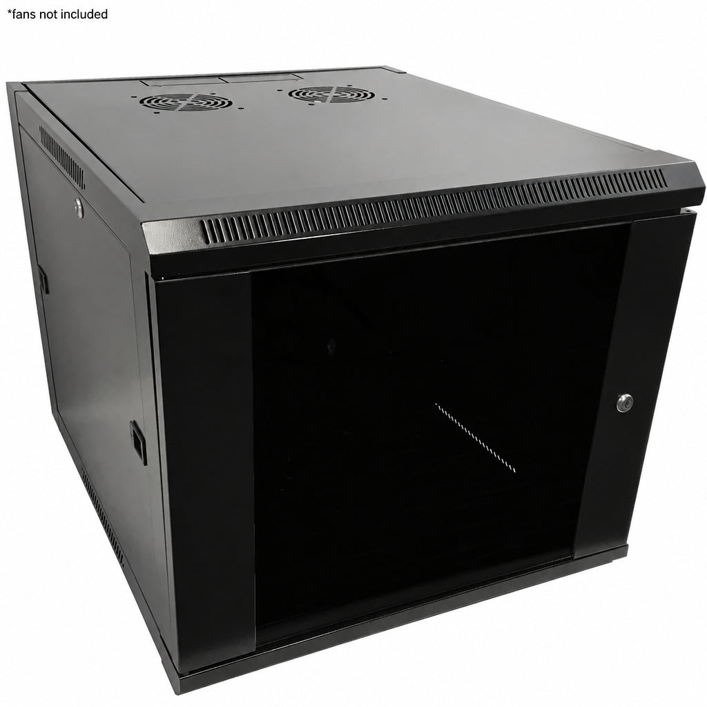 Wall Mount Cabinet 9U x 23 inch Usable Depth, Glass Door - Black – Generic