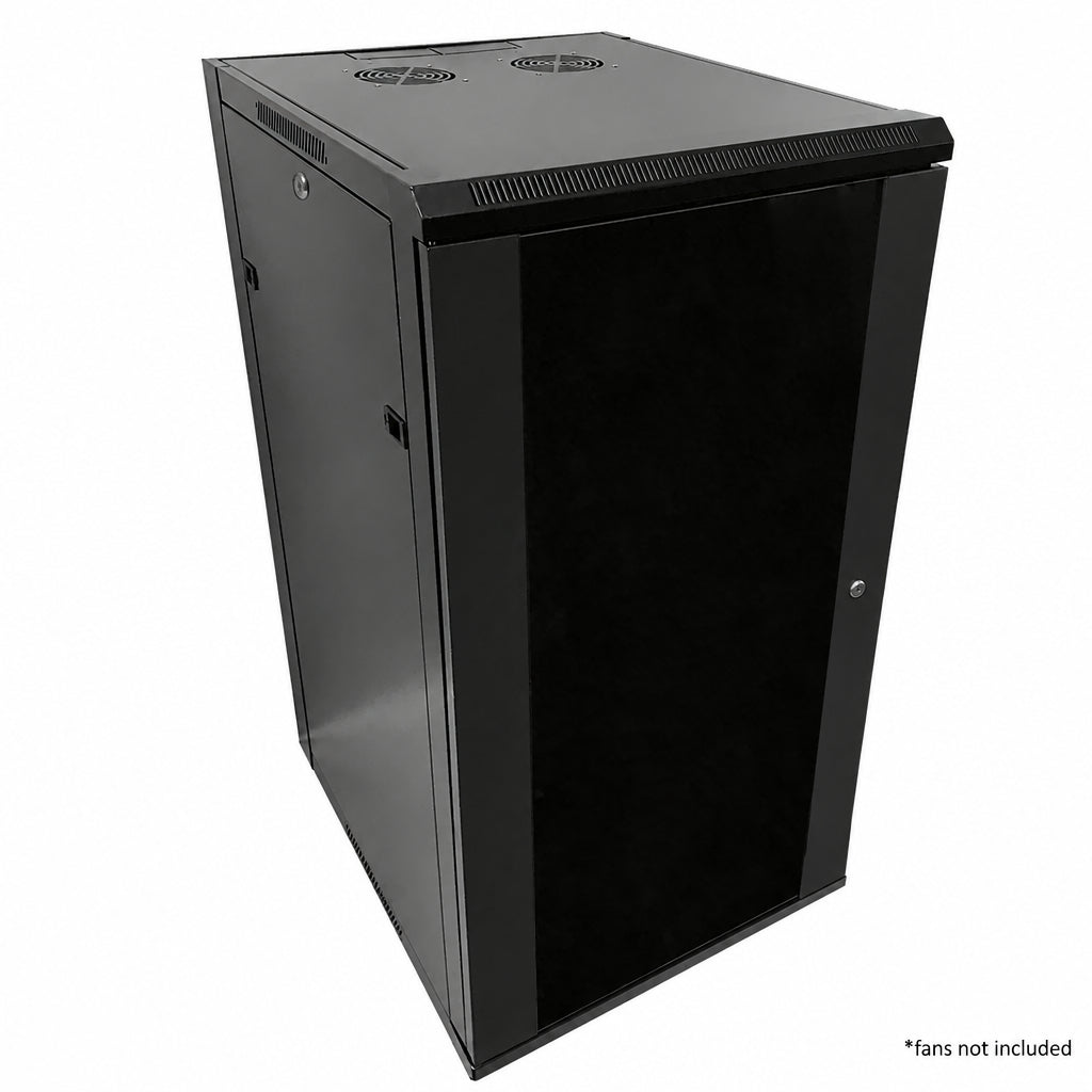 Wall Mount Cabinet 22U x 23 inch Usable Depth, Glass Door - Black – Generic