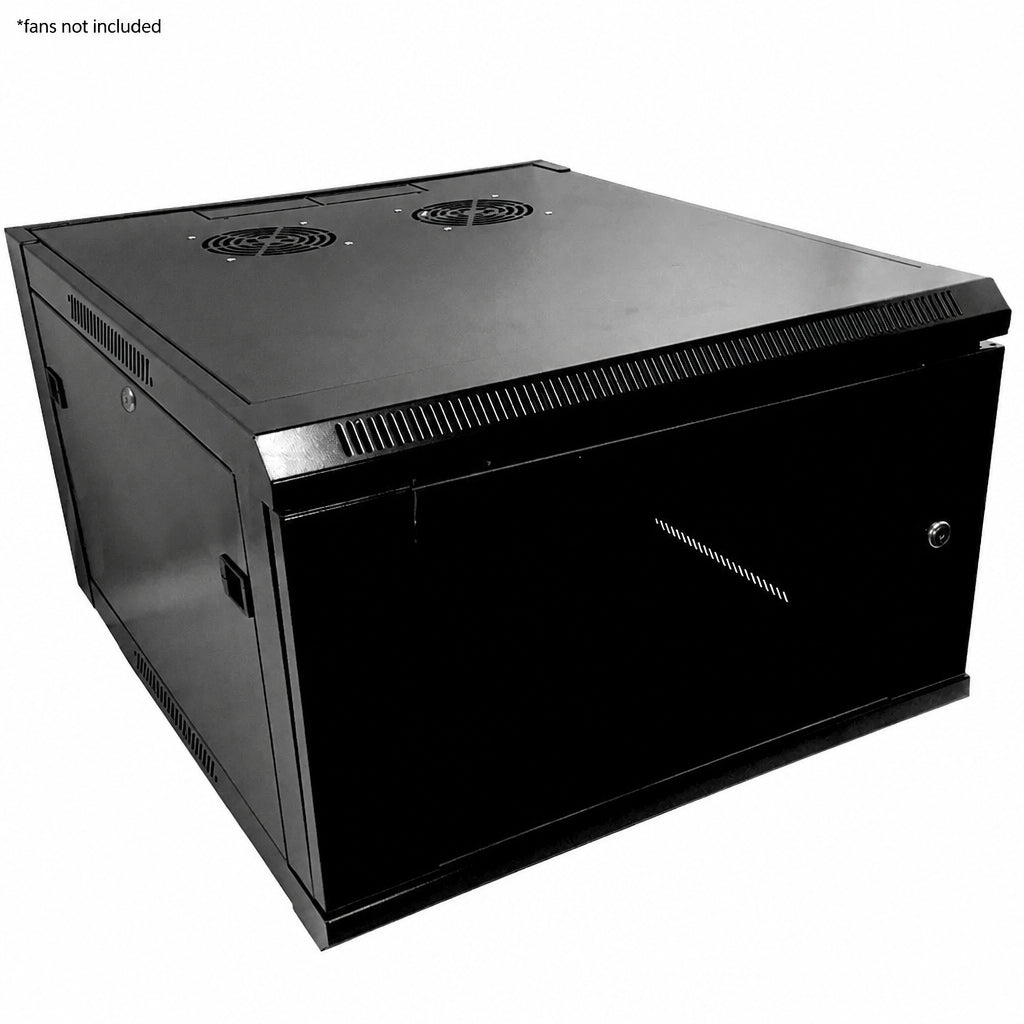 Wall Mount Cabinet 6U x 23 inch Usable Depth, Glass Door - Black – Generic
