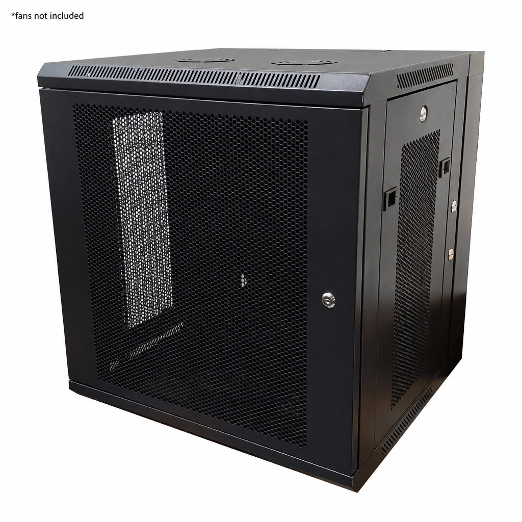 Wall Mount Swing Cabinet 12U x 18.5" Usable Depth - Perforated Doors - Black – Generic