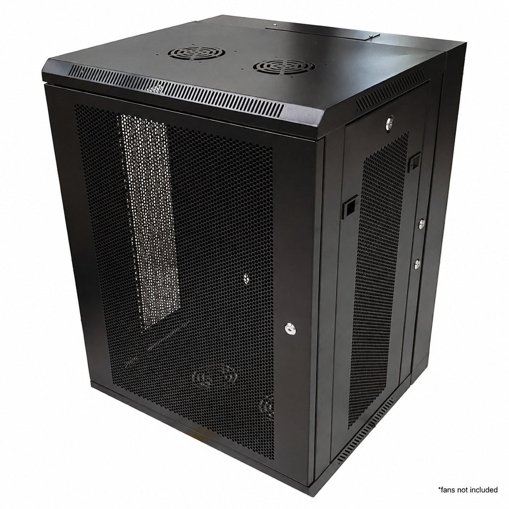 Wall Mount Swing Cabinet 15U x 18.5" Usable Depth - Perforated Doors - Black – Generic