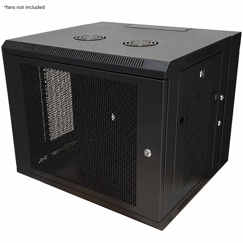 Wall Mount Swing Cabinet 9U x 18.5" Usable Depth - Perforated Doors - Black – Generic