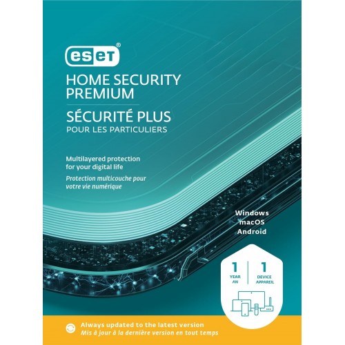 Eset Home Security Premium 1-Device 1-Year PKC BIL with Unlimited VPN, PC/Mac/Android/iOS – Anti-Virus & Security