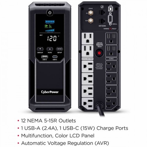 Cyberpower 1500VA/900W UPS 12-Outlets Mini Tower, New, CP1500AVRLCD3 – Cyber Power (photo 2)