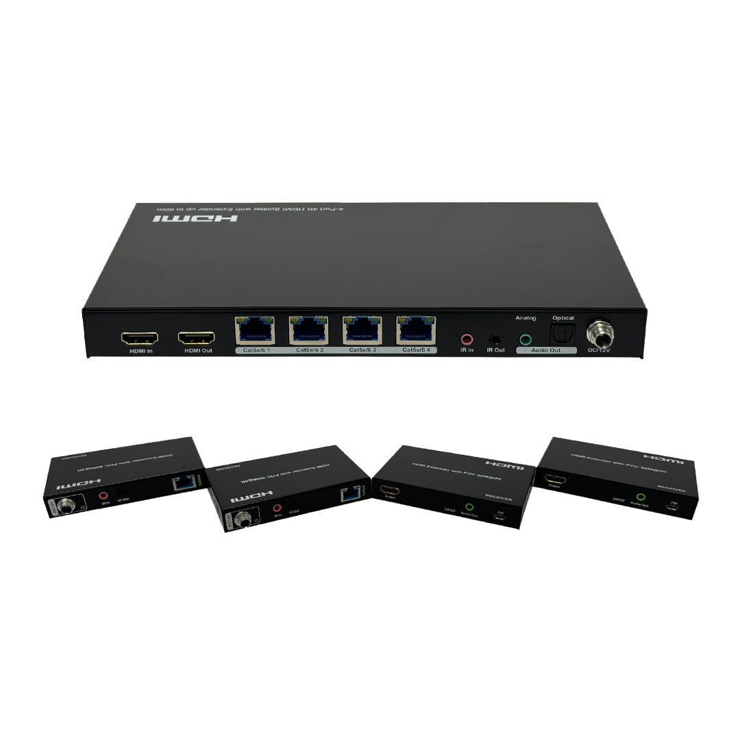 1x4 HDMI Splitter Extender - 60m (4K 60Hz 4:4:4) with Loop out & Receivers – Generic