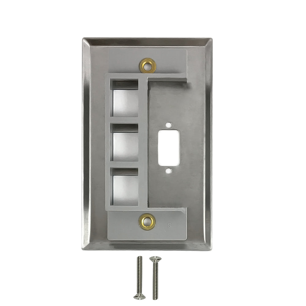 Single Gang - 1x ICDB Cutout - 3x Keystone - Stainless Steel Wall Plate – Generic – Stainless Steel Wall Plates (photo 2)