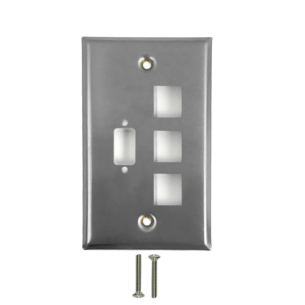 Single Gang - 1x ICDB Cutout - 3x Keystone - Stainless Steel Wall Plate – Generic