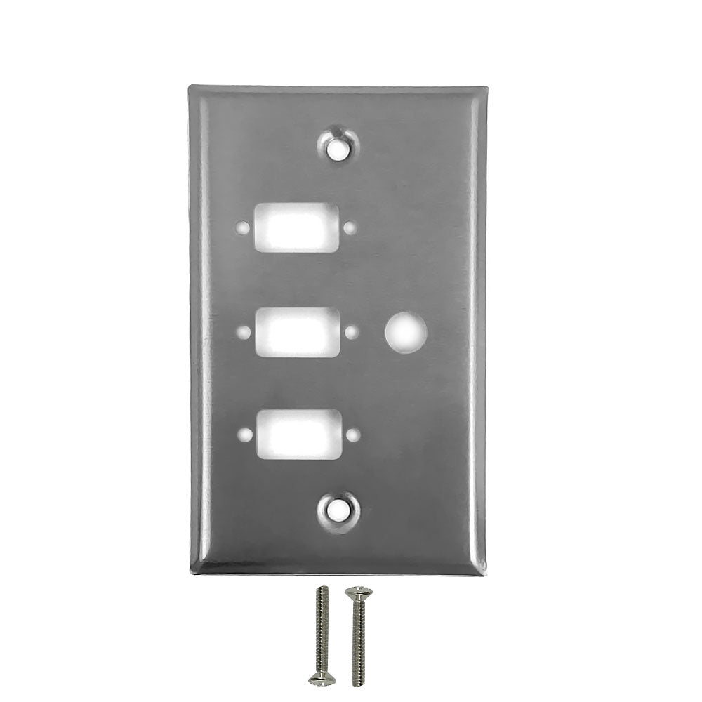 Single Gang - 3x ICDB Cutout - 1x 3/8 inch Hole - Stainless Steel Wall Plate – Generic