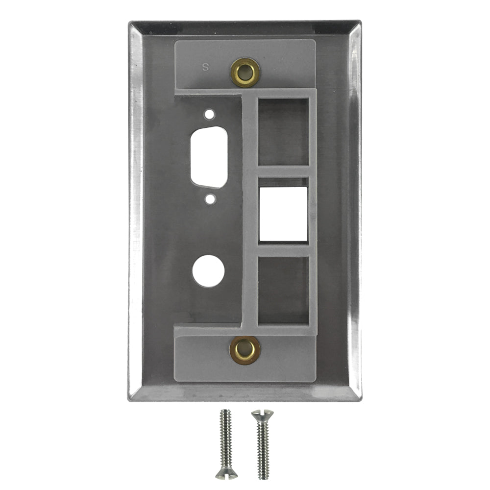 Single Gang - 1x ICDB - 1x 3/8 inch - 1x Keystone - Stainless Steel Wall Plate – Generic – Stainless Steel Wall Plates (photo 2)