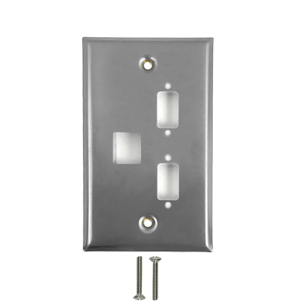 Single Gang - 2x ICDB - 1x Keystone - Stainless Steel Wall Plate – Generic