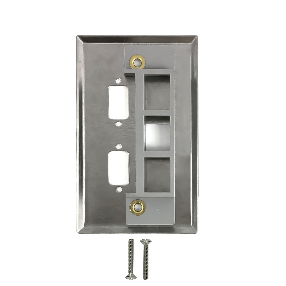 Single Gang - 2x ICDB - 1x Keystone - Stainless Steel Wall Plate – Generic – Stainless Steel Wall Plates (photo 2)