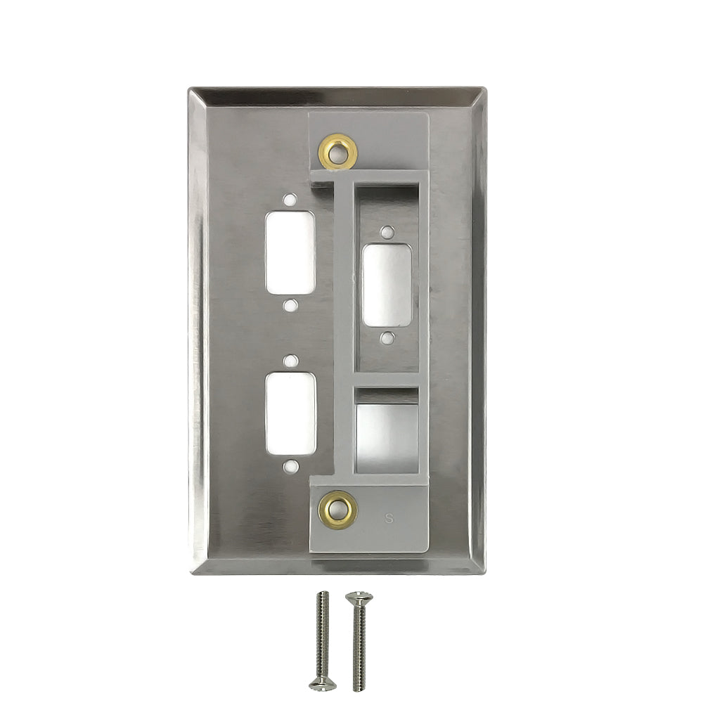 Single Gang - 3x ICDB - 1x Keystone - Stainless Steel Wall Plate – Generic – Stainless Steel Wall Plates (photo 2)
