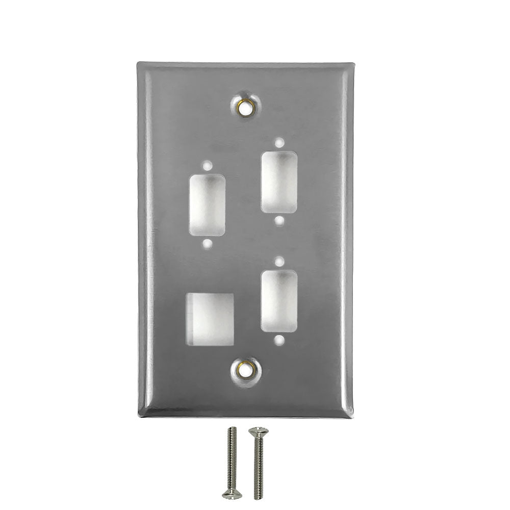 Single Gang - 3x ICDB - 1x Keystone - Stainless Steel Wall Plate – Generic – Stainless Steel Wall Plates