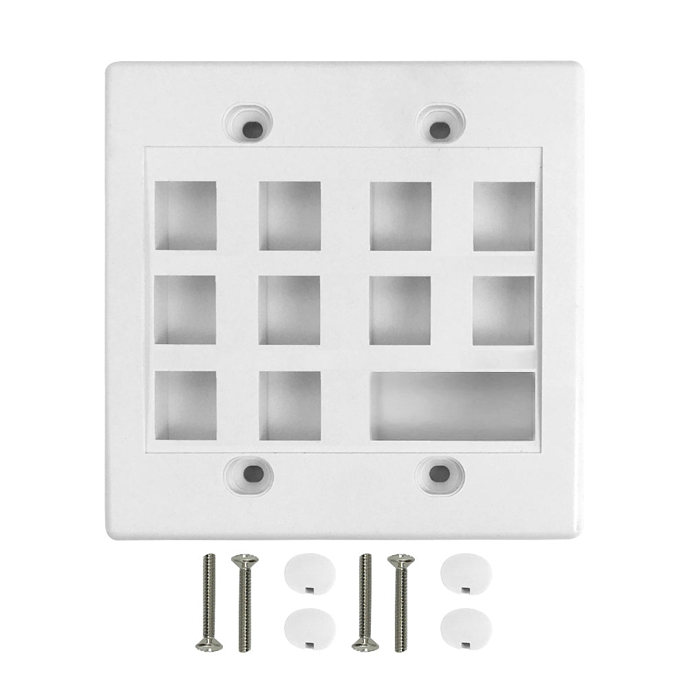 Wall Plate, 10-Port Keystone + 1-Port Dual Keystone, Double Gang - White – Generic – Standard Wall Plates