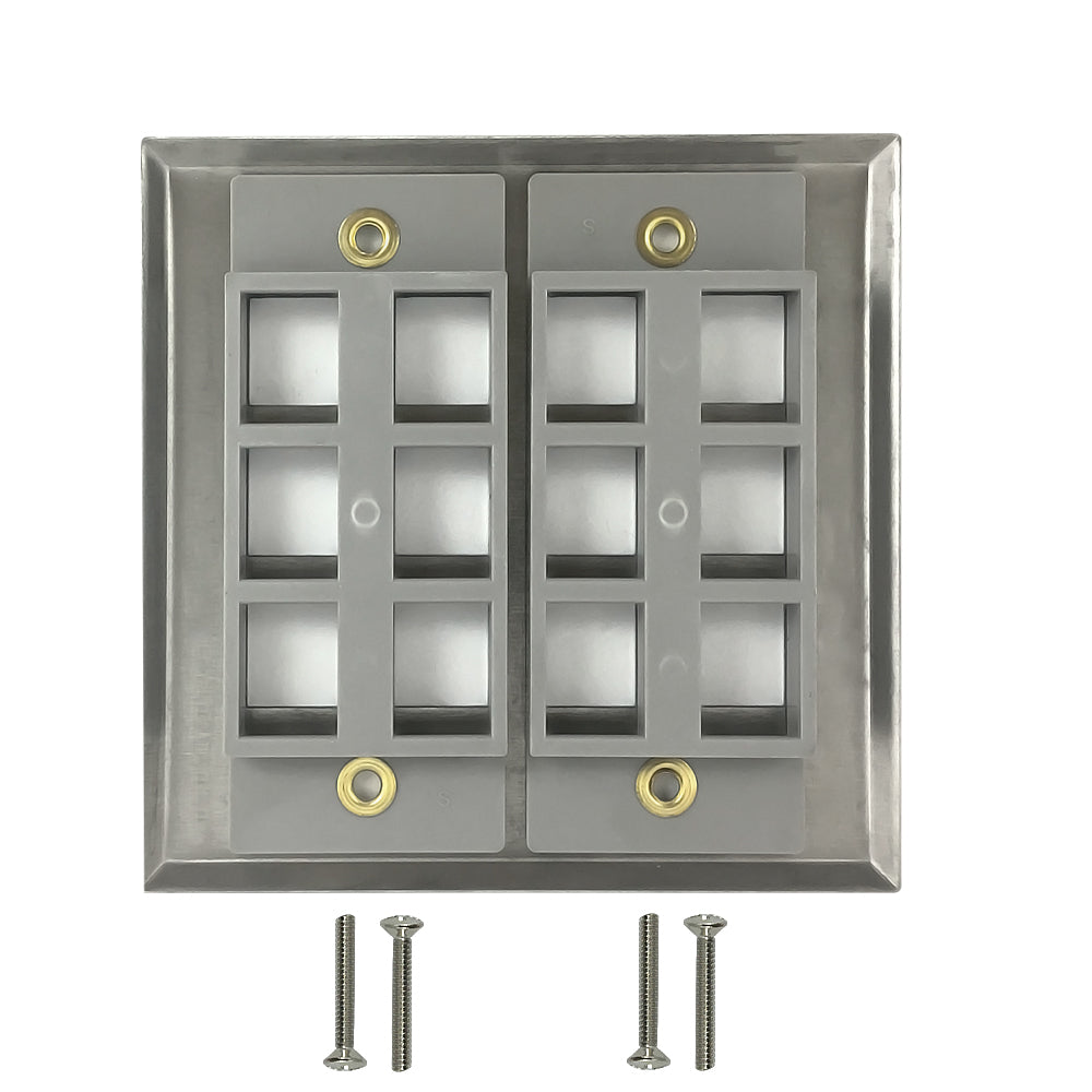 Double Gang - 12x Keystone - Stainless Steel Wall Plate – Generic – Stainless Steel Wall Plates (photo 2)