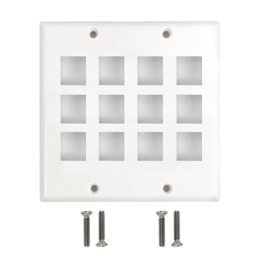 Wall Plate Flush Style, 12-Port Keystone Double Gang - White – Generic – Standard Wall Plates