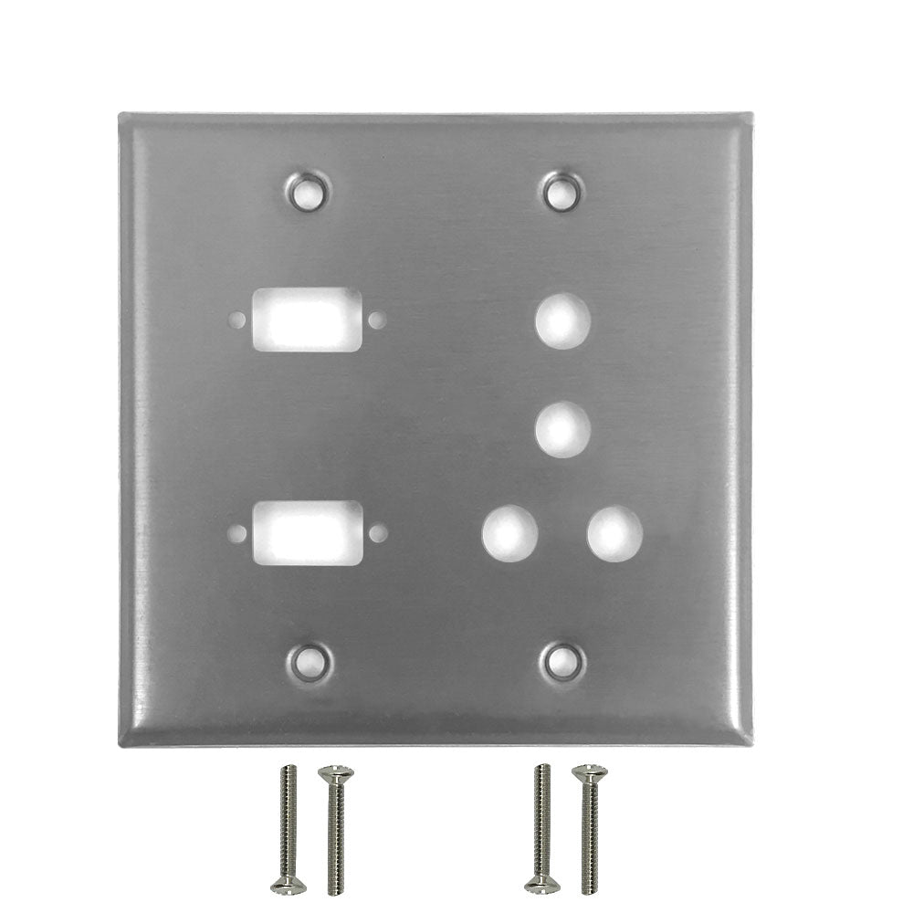 Double Gang - 2x ICDB Cutout - 4x 3/8 inch Hole - Stainless Steel Wall Plate – Generic – Stainless Steel Wall Plates