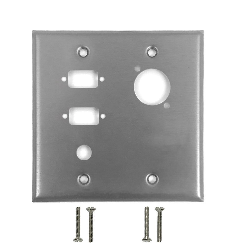 Double Gang - 2x ICDB Cutout - 1x 3/8 inch Hole - 1x D-Cut - Stainless Steel Wall Plate – Generic