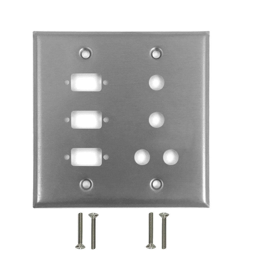 Double Gang - 3x ICDB Cutout - 4x 3/8 inch Hole - Stainless Steel Wall Plate – Generic