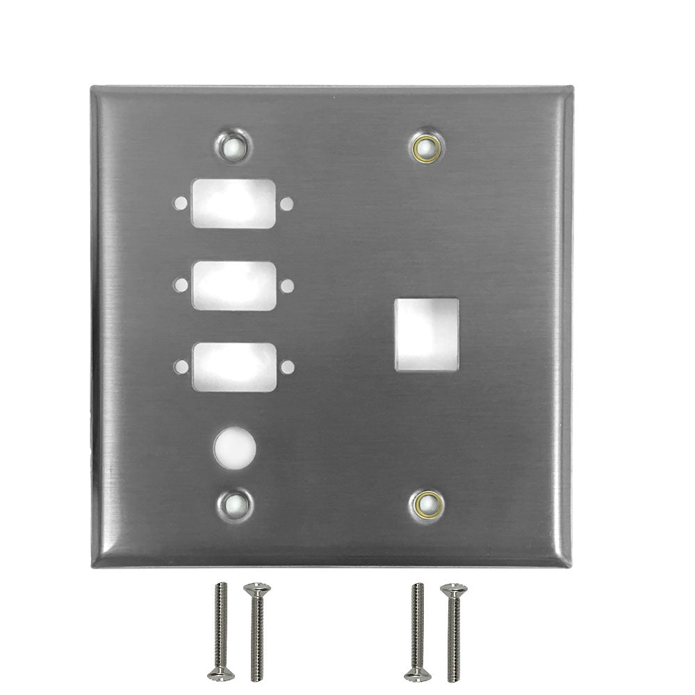 Double Gang - 3x ICDB Cutout - 1x 3/8 inch Hole - 1x Keystone - Stainless Steel Wall Plate – Generic