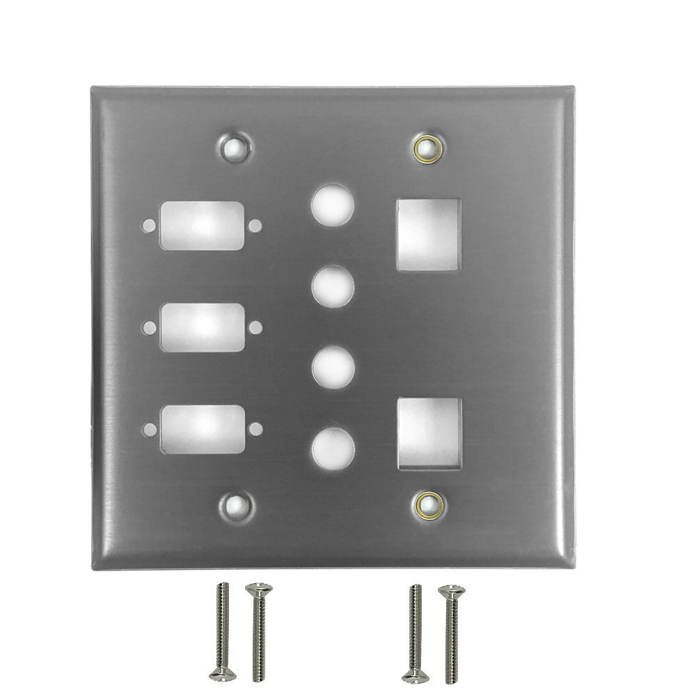 Double Gang - 3x ICDB Cutout - 4x 3/8 inch Hole - 2x Keystone - Stainless Steel Wall Plate – Generic