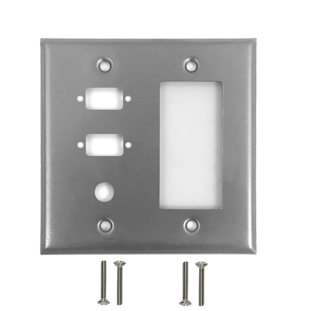 Double Gang - 2x ICDB Cutout - 1x 3/8 inch Hole - 1x Decora - Stainless Steel Wall Plate – Generic