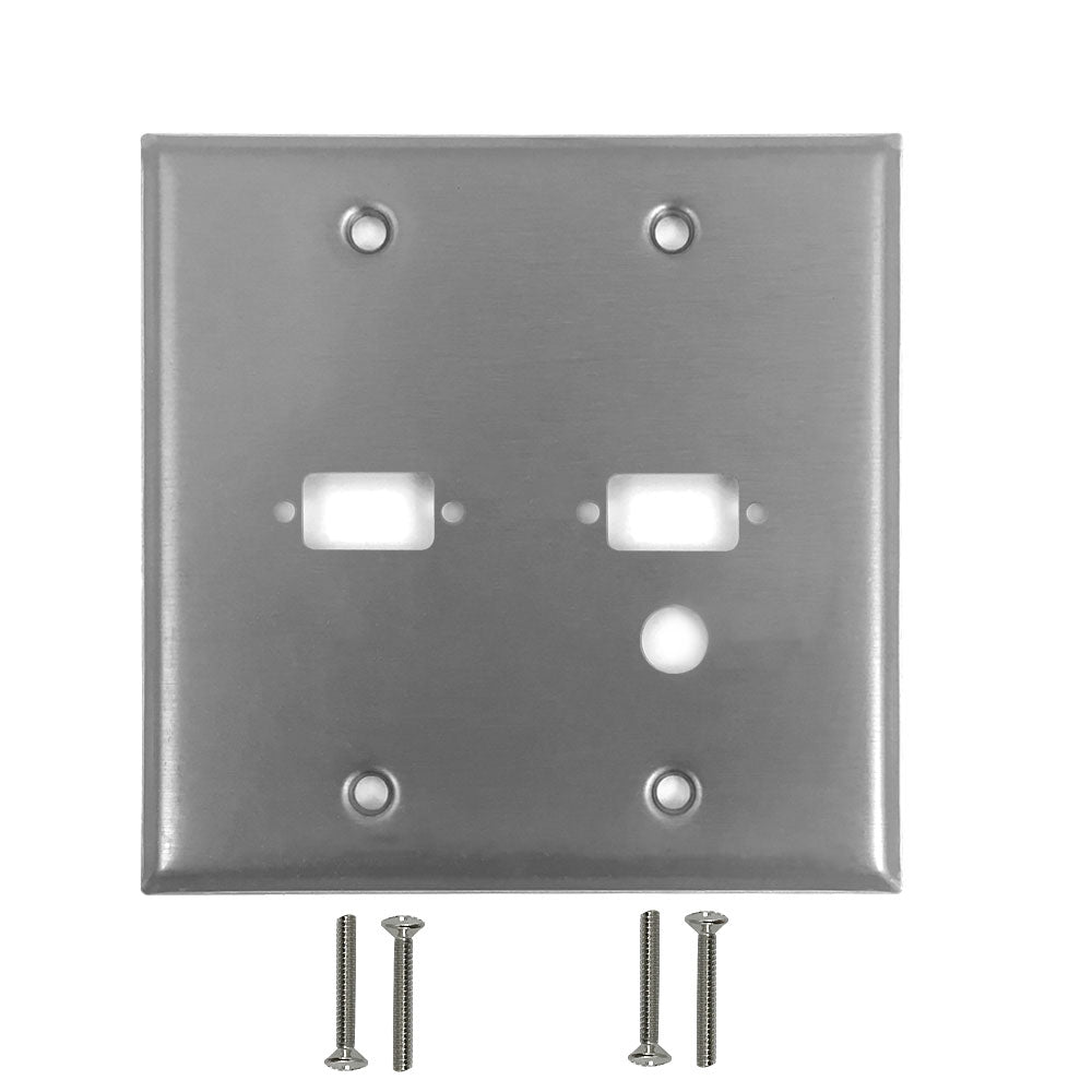 Double Gang - 2x ICDB Cutout - 1x 3/8 inch Hole - Stainless Steel Wall Plate – Generic