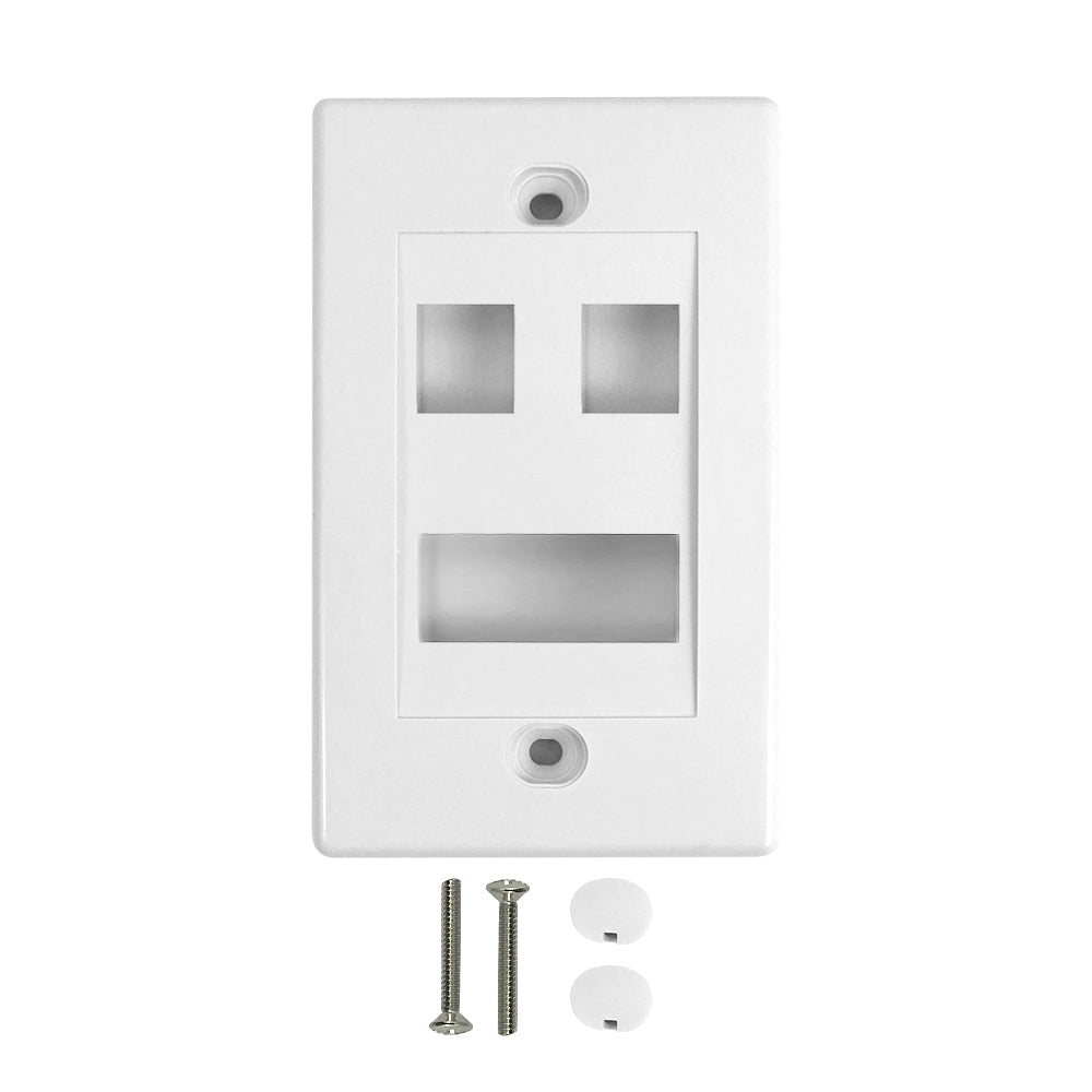 Wall Plate, 2-Port Keystone + 1-Port Dual Keystone, White – Generic