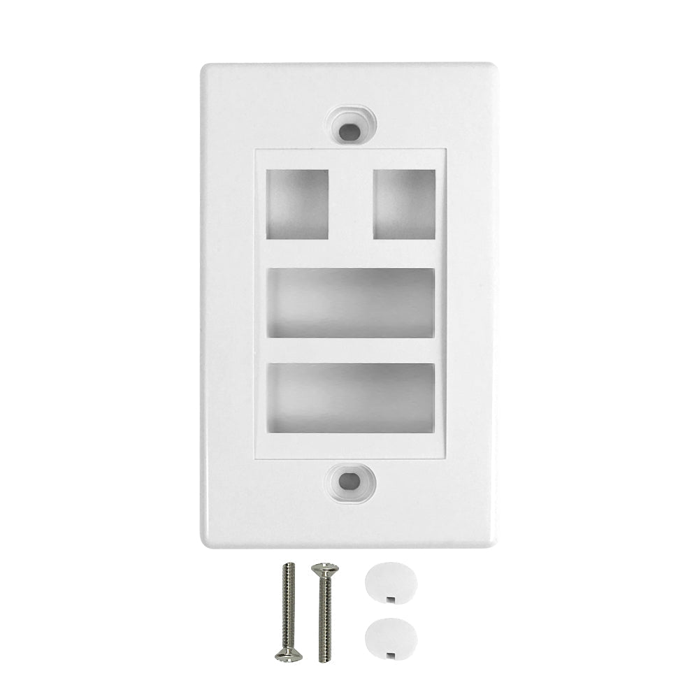 Wall Plate, 2-Port Keystone + 2-Port Dual Keystone, White – Generic