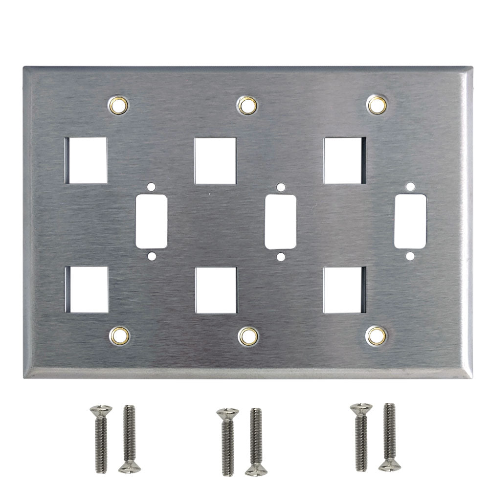 Triple Gang - 3x ICDB Cutout - 6x Keystone - Stainless Steel Wall Plate – Generic