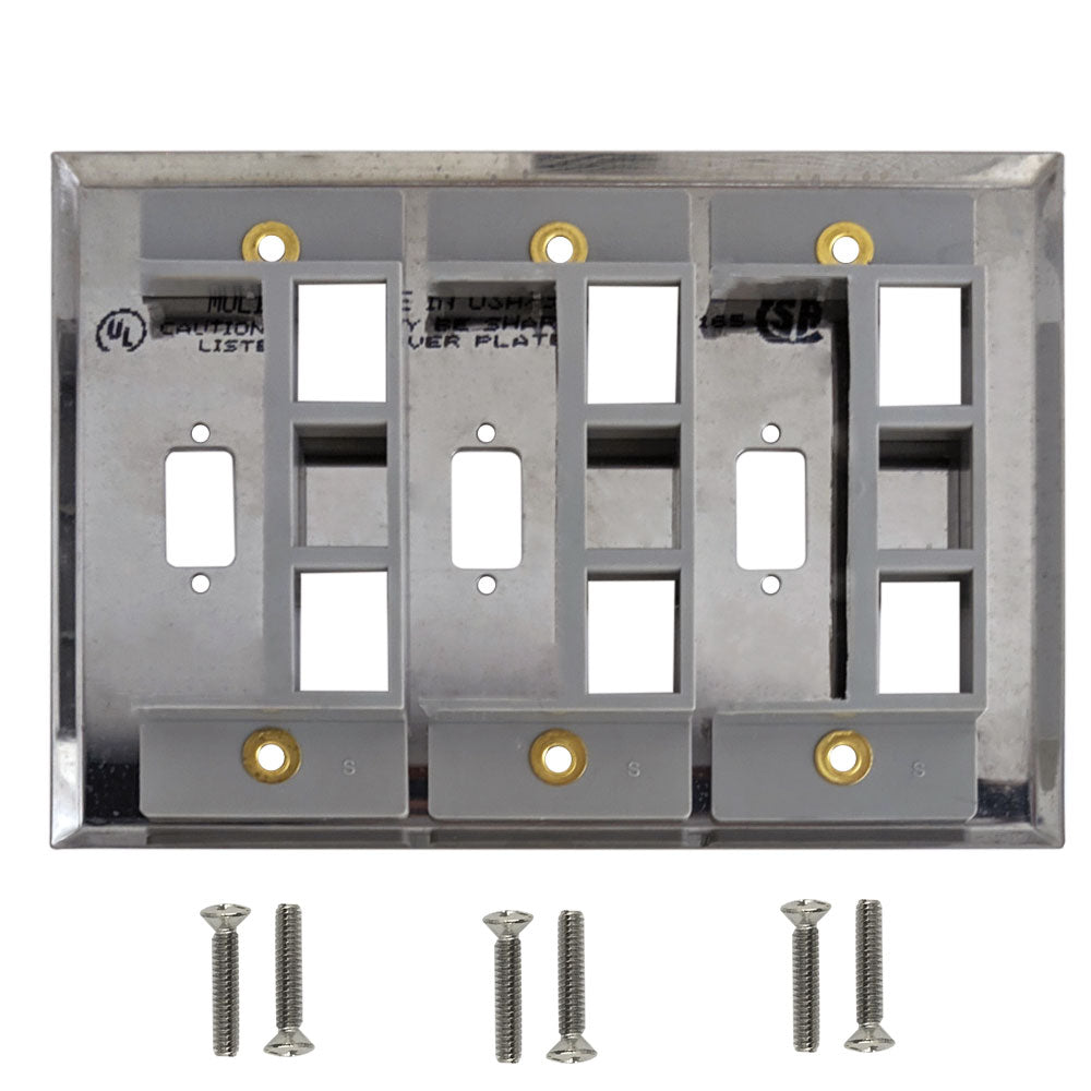 Triple Gang - 3x ICDB Cutout - 6x Keystone - Stainless Steel Wall Plate – Generic – Stainless Steel Wall Plates (photo 2)