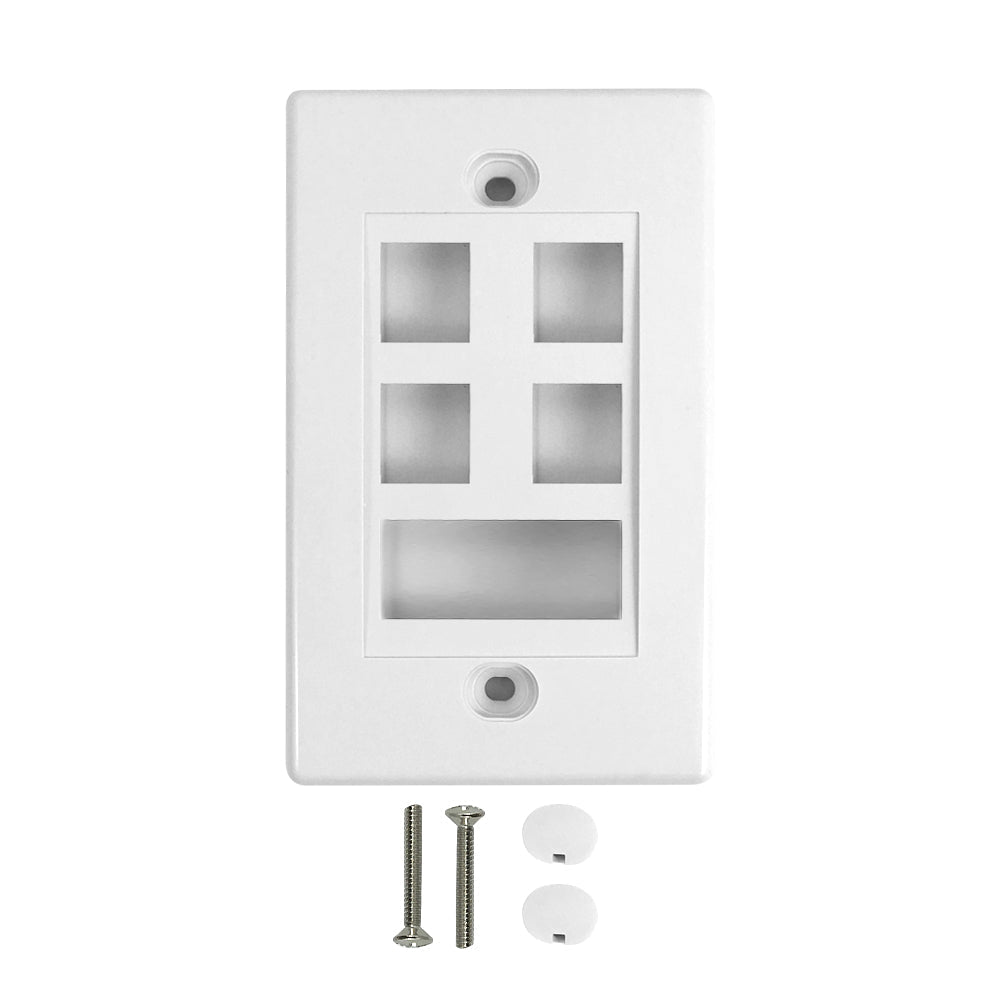 Wall Plate, 4-Port Keystone + 1-Port Dual Keystone, White – Generic – Standard Wall Plates