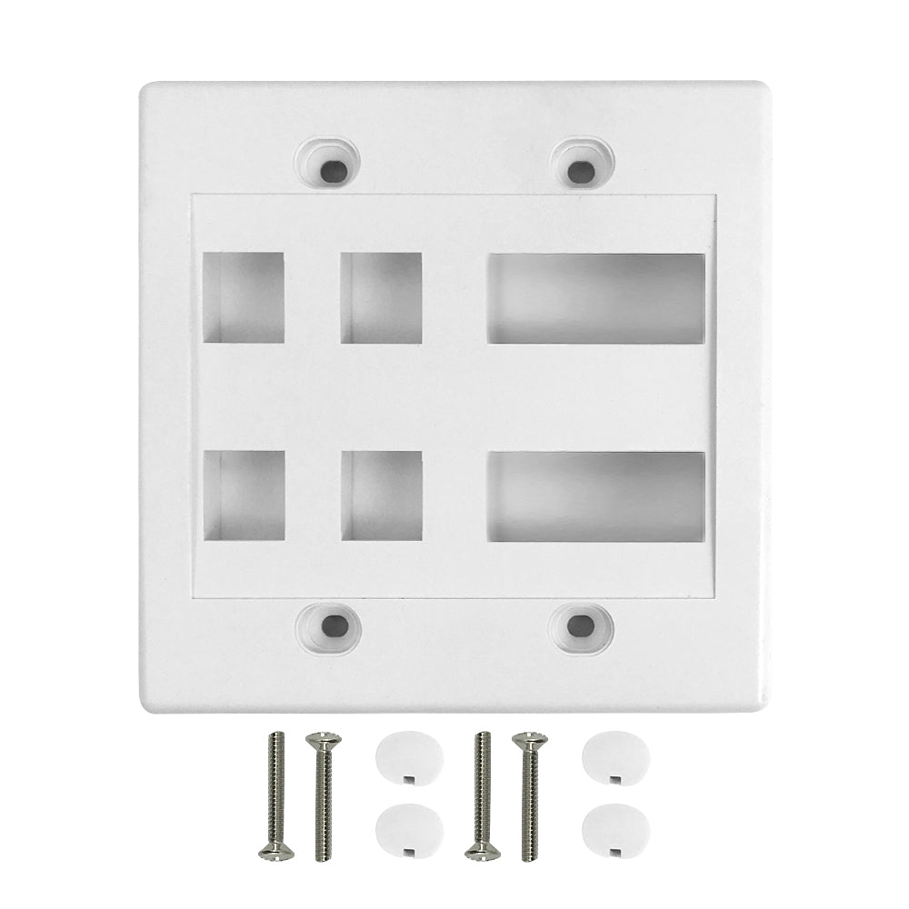 Wall Plate, 4-Port Keystone + 2-Port Dual Keystone, Double Gang - White – Generic
