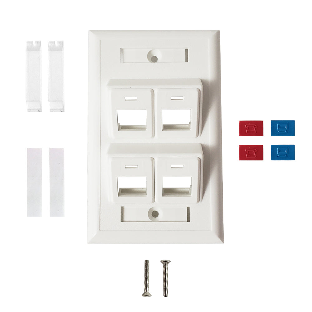 Wall Plate, 4-Port Angled Keystone - White – Generic