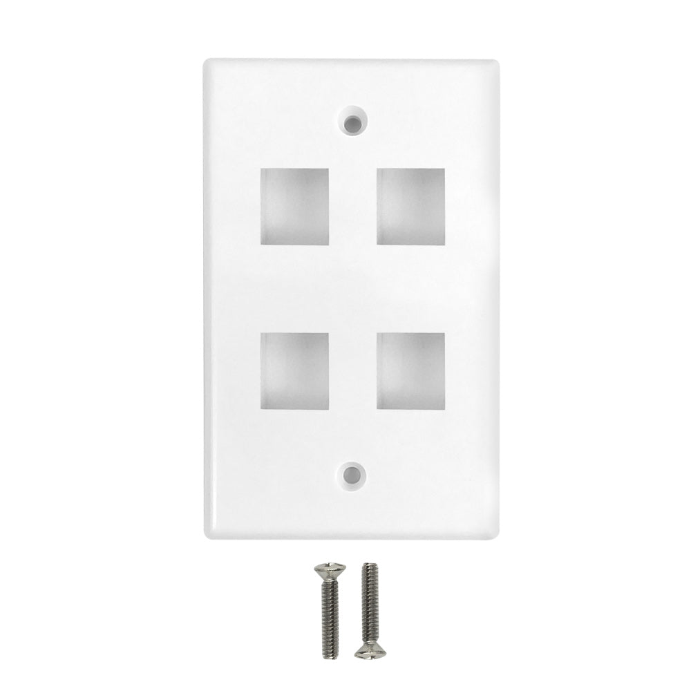 Wall Plate Flush Style, 4-Port Single Gang Keystone - White – Generic – Standard Wall Plates