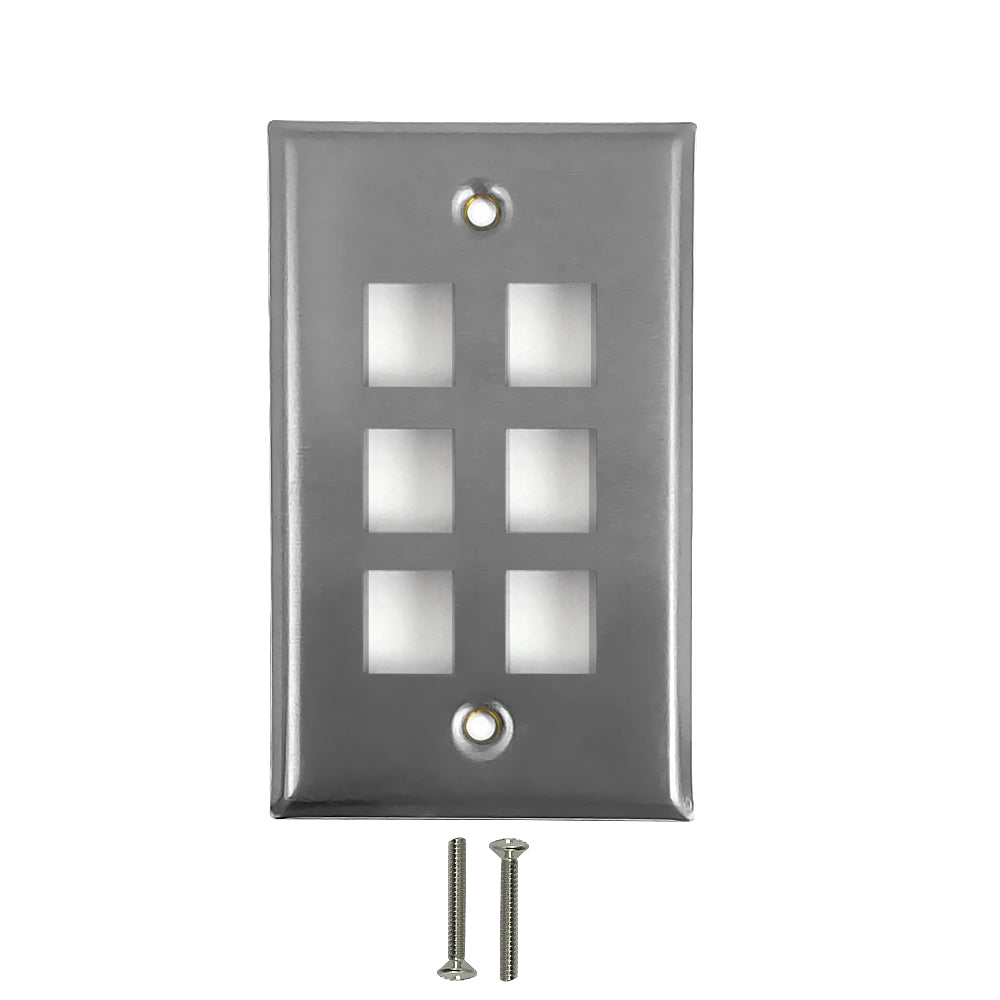 Single Gang - 6 x Keystone - Stainless Steel Wall Plate – Generic