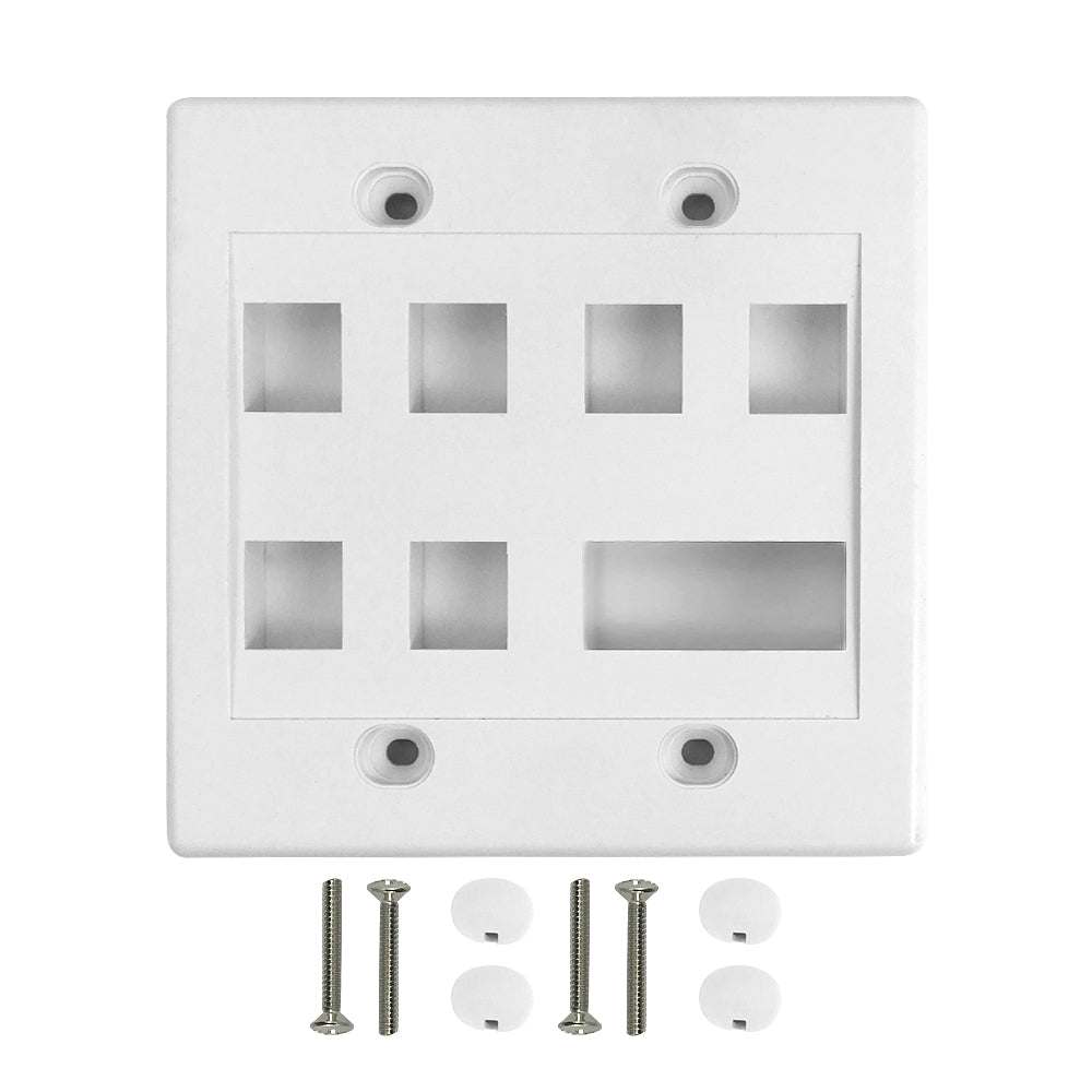 Wall Plate, 6-Port Keystone + 1-Port Dual Keystone, Double Gang - White – Generic