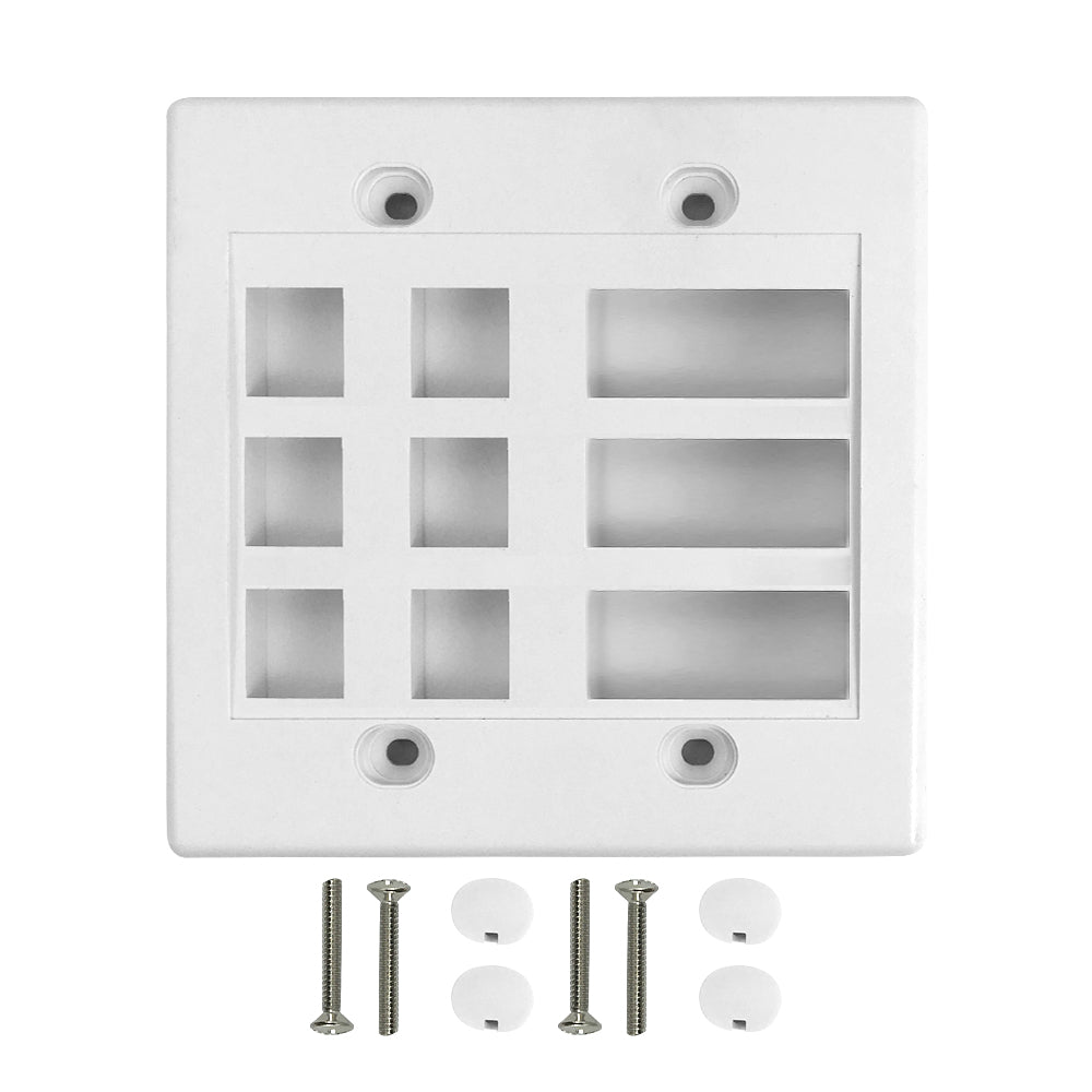 Wall Plate, 6-Port Keystone + 3-Port Dual Keystone, Double Gang - White – Generic