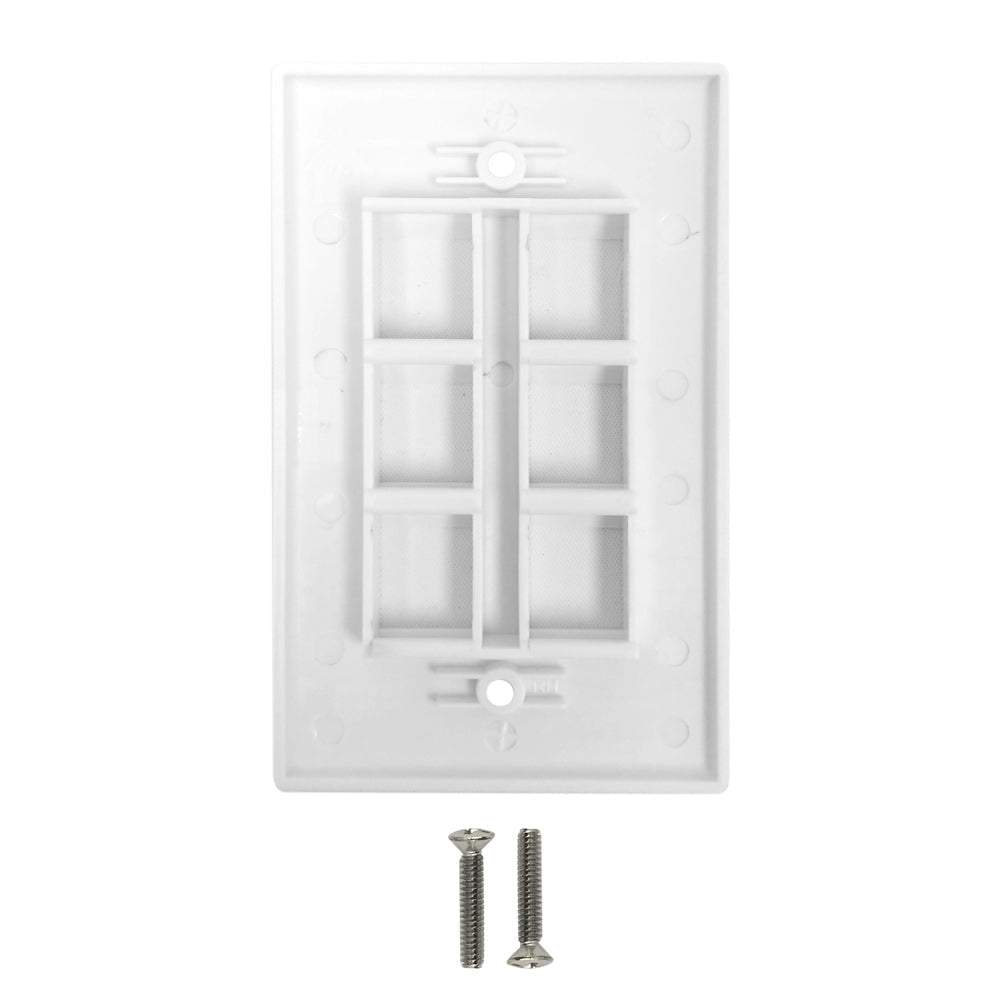 Wall Plate Flush Style, 6-Port Single Gang Keystone - White – Generic – Standard Wall Plates (photo 2)